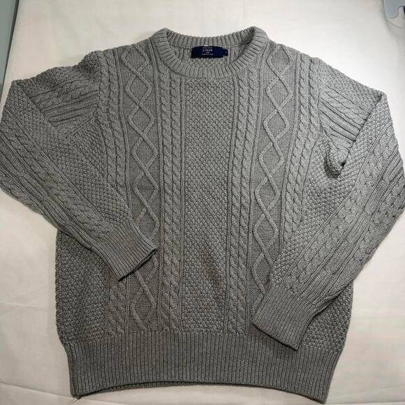 J.Crew Other - J Crew Mens Large Gray 100% Cotton Cable Knit Fisherman Sweater Crewneck